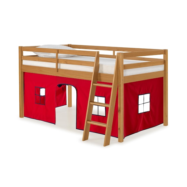 Alaterre Furniture Roxy Twin Wood Junior Loft Bed with Cinnamon with Red and Blue Bottom Tent AJRX10CIATRBL - main